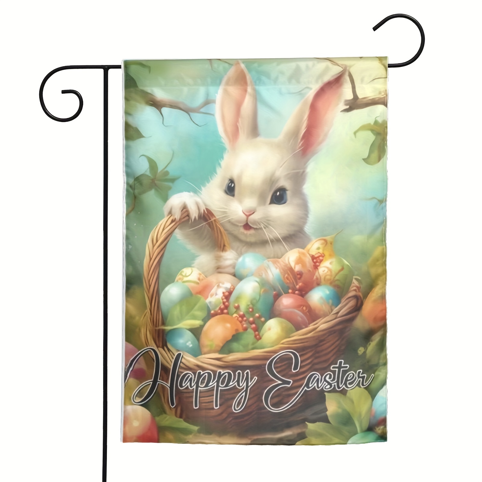 

Easter Bunny Polyester Garden Flag - 1pc, Double-sided Festive Candy Design, Durable Fade-resistant 12x18 Inch Decorative Yard Banner For Home Lawn Villa, Machine Washable, No Electricity Needed