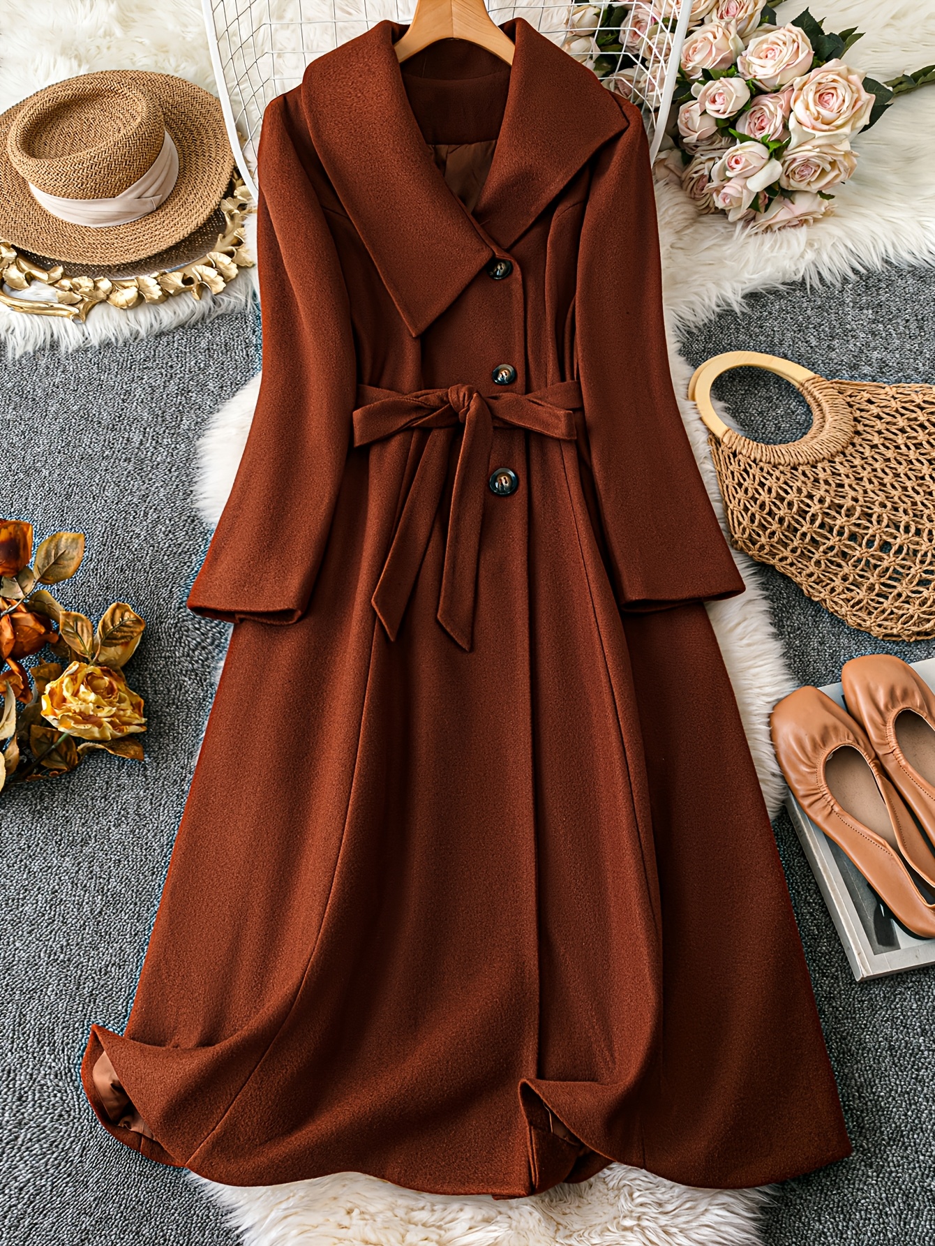 Brown Coat Long Coat For Girls TAVIMART Casual Brown Wool Long
