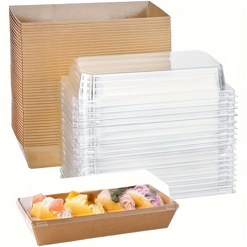 

10/50pcs Paper Cake Boxes With Transparent Lids, 7.5 Inch Disposable Food Container, Sandwich Packaging Box For Cake Roll, Dessert, And More