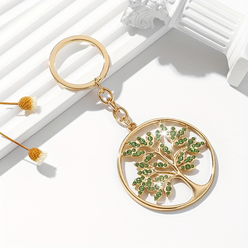TEMU 1pc Of Fashionable European And Ornate Hollow-out Circular Tree Of Life Keychain Pendant Accessory, Inlaid With Rhinestones, Suitable For Women'
