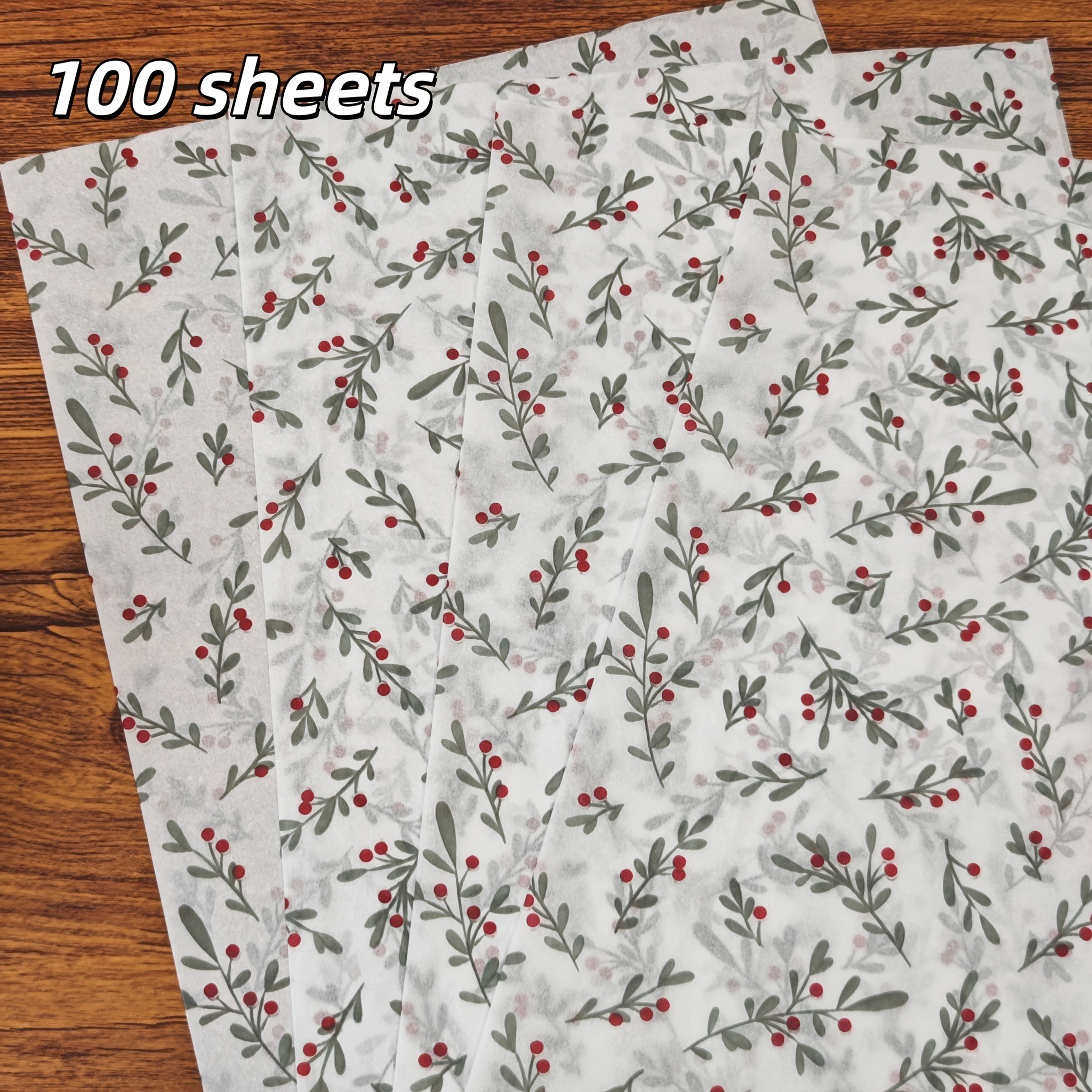 TEMU 100 Feuilles de Papier de Soie QOQI à Motif de de Houx, Convient pour Emballage Cadeau, Emballage de Bouteille de Vin, Protection d'Articles -