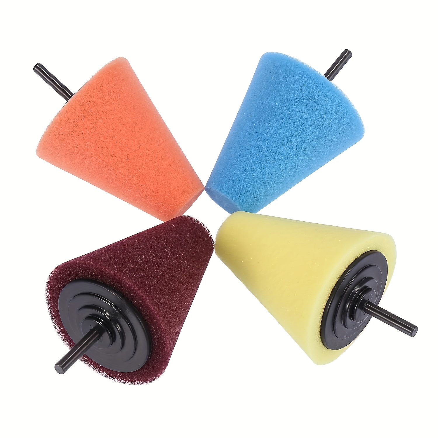 Image of 4pcs 3-inch Coarse Medium Fine Beauty Waxing Screw Tapered Sponge Polishing Wheel, Detail Sponge Polishing Wheel, Car Drill Bit Polishing Sponge Pad Set For Cleaning, Car Tapered Polishing Disc