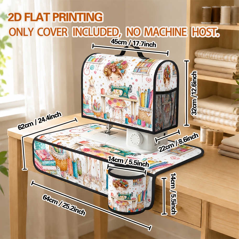 TEMU Housse et tapis de machine à coudre pliables avec rangement - Multicolore, convient pour salle d'artisanat, nappe de table avec fente de poche