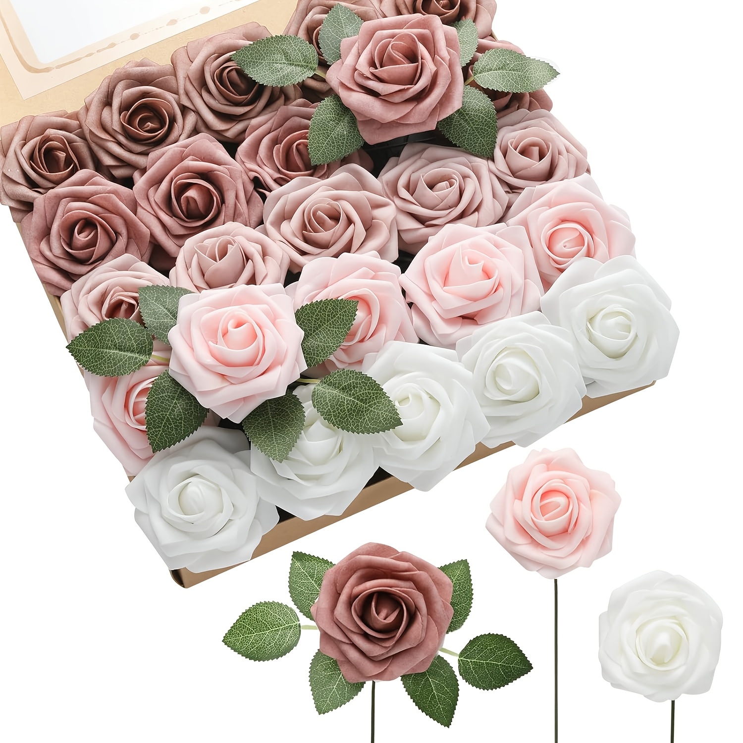 

25 Artificial Flowers In , Gradient Foam Roses With Stems For Diy Wedding Bouquets, Bridal Shower Centerpieces, Floral Arrangements, Party Table Decorations, And Home Decor.