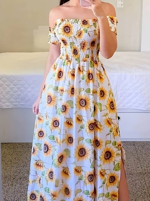 sunflower printed casual dress for women