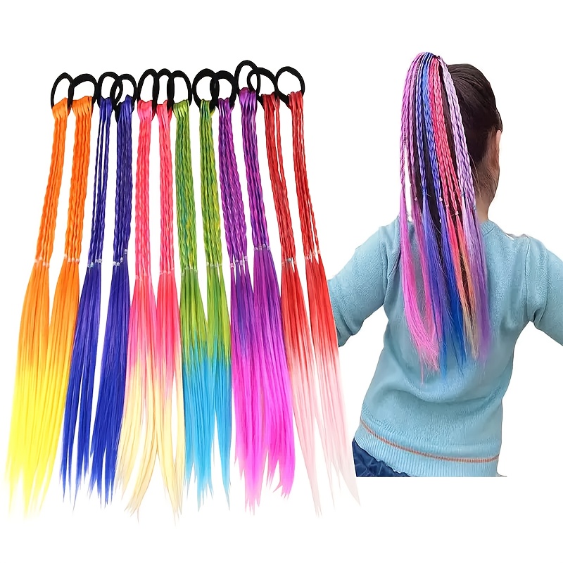 

12pcs Braided Wig Ponytail, Pigtails, 16 Inches Rubber Band Braids, Gradient Color Party Hair Accessories, Ladies Daily Casual Wig Pigtails