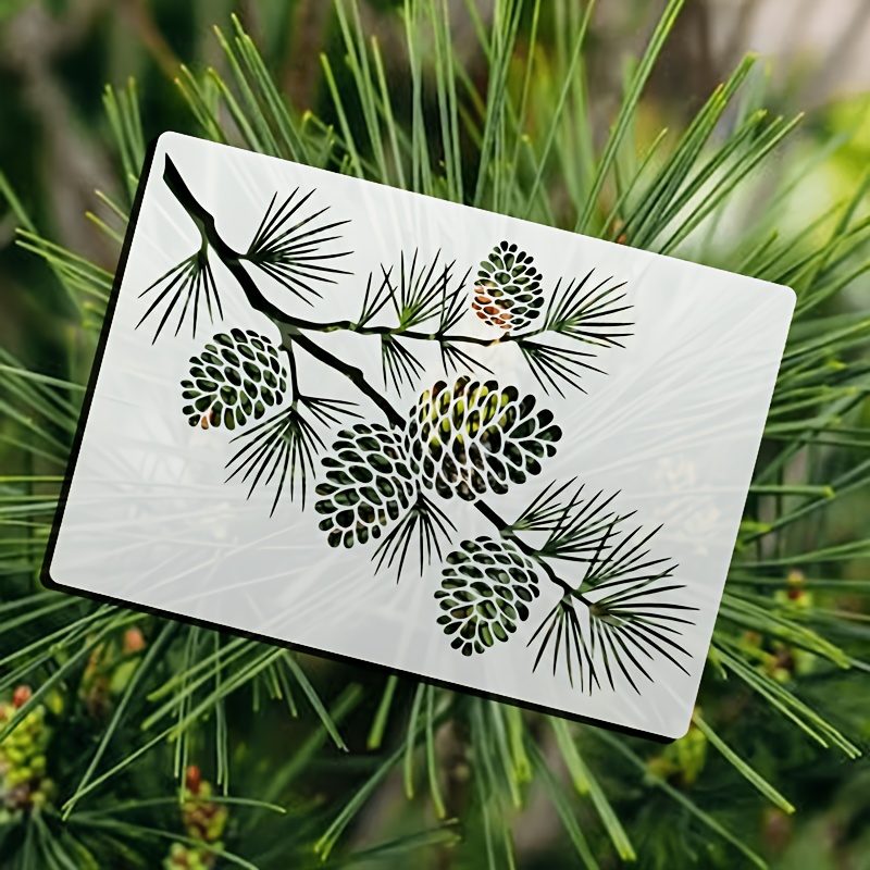 TEMU 1pc A4 Size Pine Branch And Pine Cone Template, 8.27 X 11.69 Inches Reusable Template, Suitable For And Home Winter Decor, Applicable To Fabric,