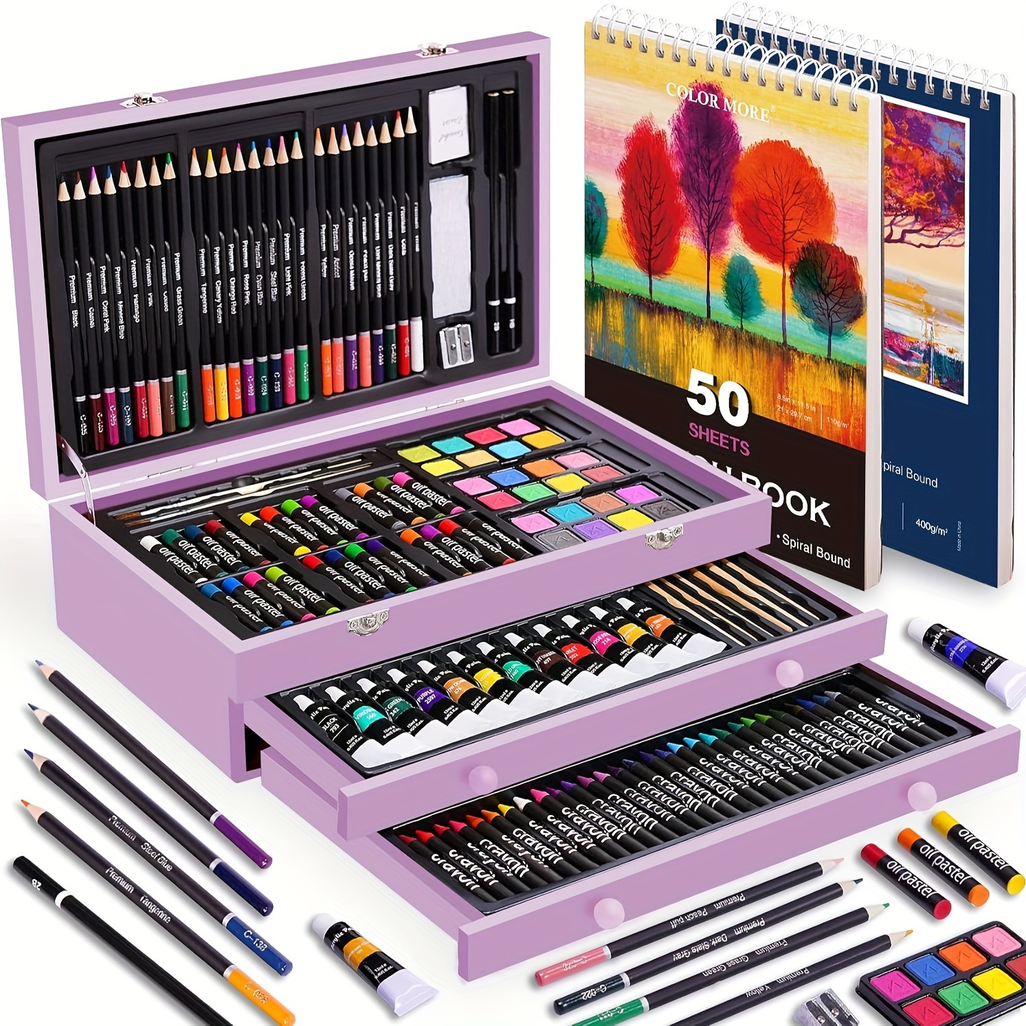 175pcs Deluxe Art Set with 2 Drawing Pads, Crayons, Acrylic Paints, Colored Pencils Set In Wooden Case, Professional Art Kit, Paint Supplies, Gift, Christmas & Halloween, Back to School, Art Kit, Art Tools, Creative Projects, Stylish Art Supplies 8 175pcs Deluxe Art Set with 2 Drawing Pads, Crayons, Acrylic Paints, Colored Pencils Set In Wooden Case, Professional Art Kit, Paint Supplies, Gift, Christmas & Halloween, Back to School, Art Kit, Art Tools, Creative Projects, Stylish Art Supplies - Image 8