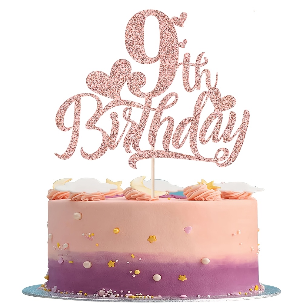 1pc Rose Golden Glitter 9th Birthday Cake Topper | - 9th Bday Cake Decorations For Pink Purple 9th Birthday Party Supplies