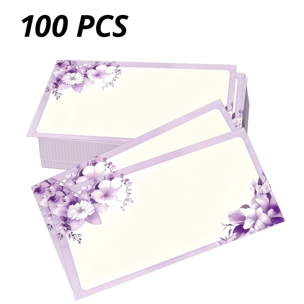 TEMU 100 Purple Floral Cards, Fresh And Elegant, With Blank Inner Pages And Floral Corner Decorations, 9x5.4cm / 3.5x2.1 Inches. Suitable For