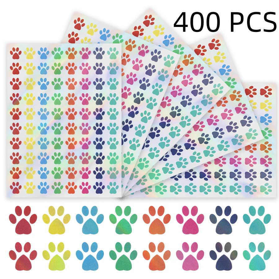 Image of 400/800pcs Dog Paw Stickers, Colorful Paw Print Sticker Glittering Sticker Self-adhesive Sticker 1.9cm Adhesive Animal Print For Mailing Veterinary Party Room Decoration Envelope Sealing