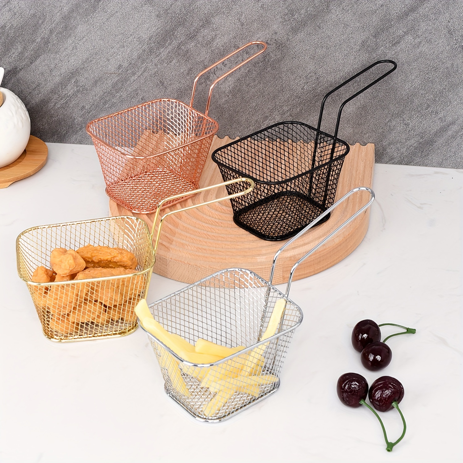 

5pcs Stainless Steel Frying Basket Set - & , Includes Draining Mesh Strainer - Ideal For Kitchens, Cafes, And Restaurants