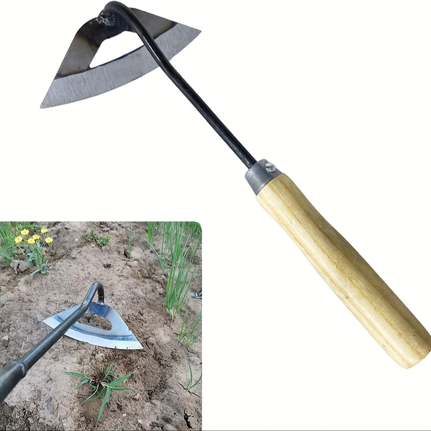 TEMU All-steel Hardened Hollow Hoe With Wooden Handle - Ideal For Gardening, Weeding, Loosening Soil, Planting, Farm Planting Tool classic Garden Tool sturdy