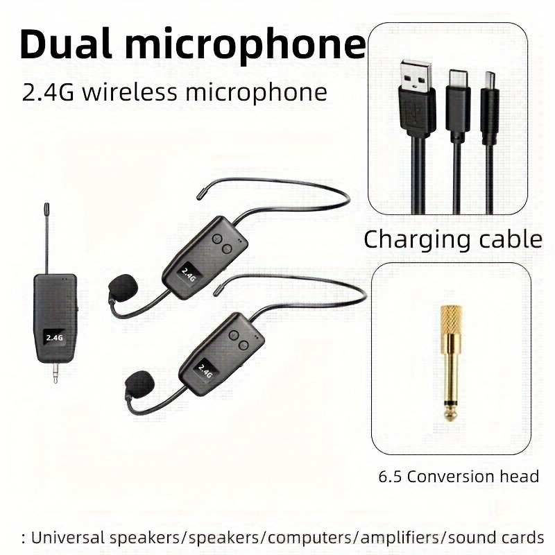 Wireless microphone earphones for PA system handheld earphone microphone 2in1 rechargeable 2.4G wireless microphone with wireless receiver used for