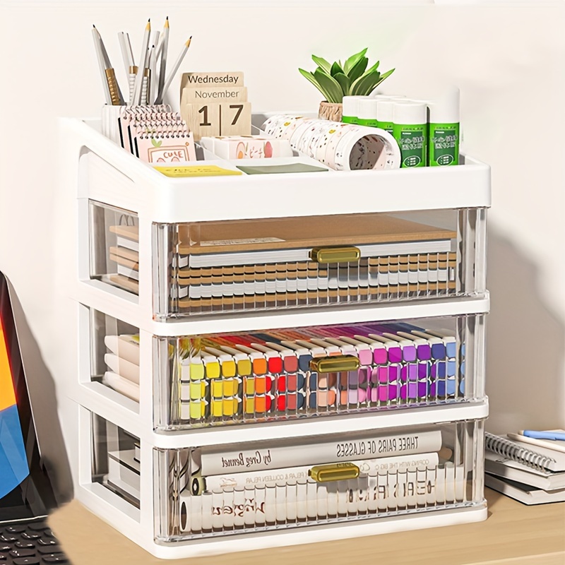 

1pc Drawer Type Desktop Organizer Office Desk Stationery Finishing Shelf Cosmetic Clear Storage Cabinet