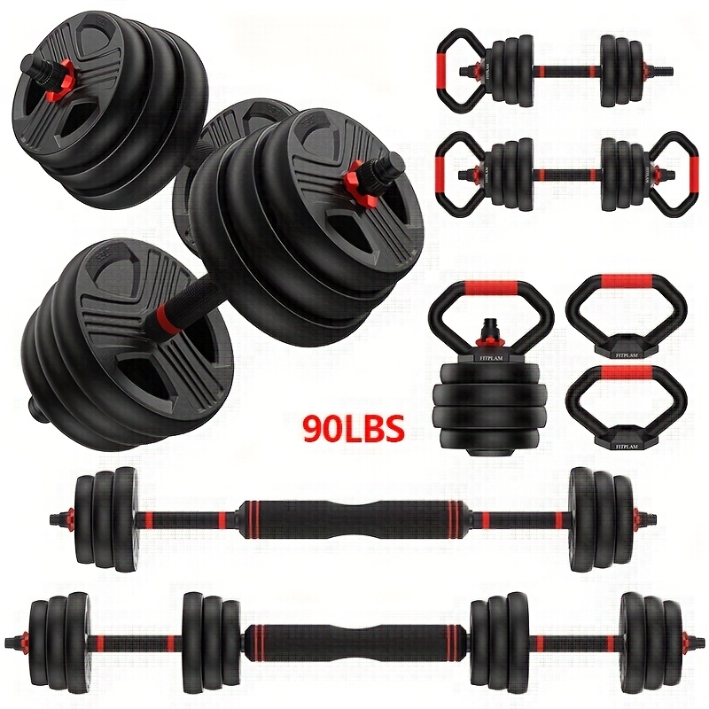 TEMU [20lbs/35lbs/55lbs/70lbs/90lbs ]adjustable Dumbbells Free Weight Set With Connector, 4 In1 Dumbbells Set Used As Barbell, Kettlebells, Weights