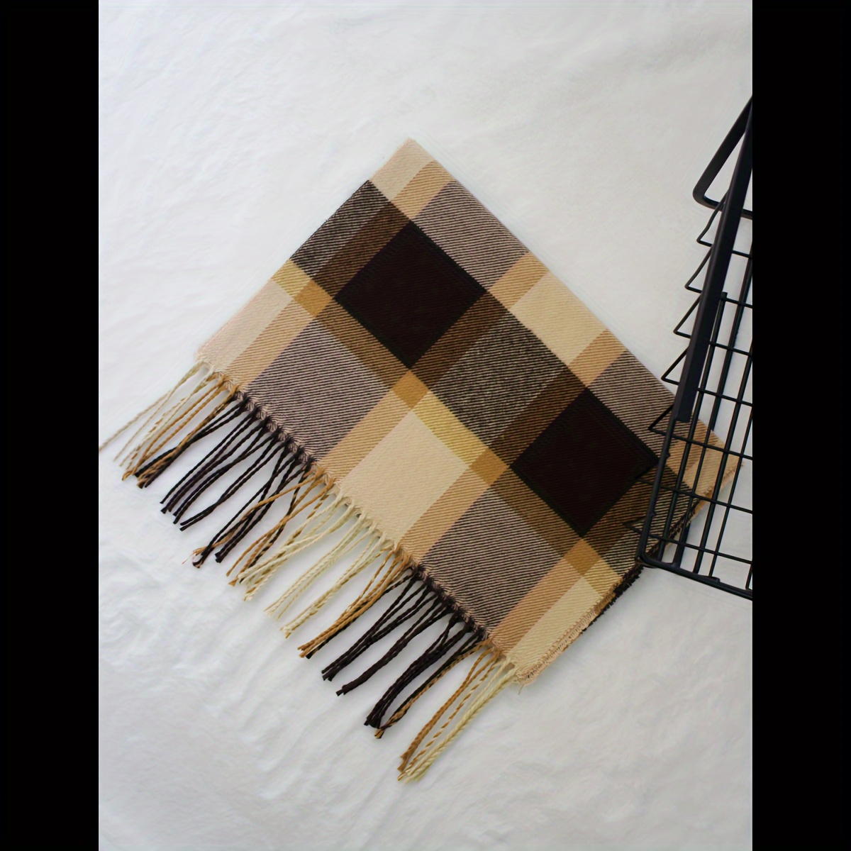 A multicolored striped checkered imitation cashmere winter British style fringe shawl with warm woolen scarf for men and women details 11