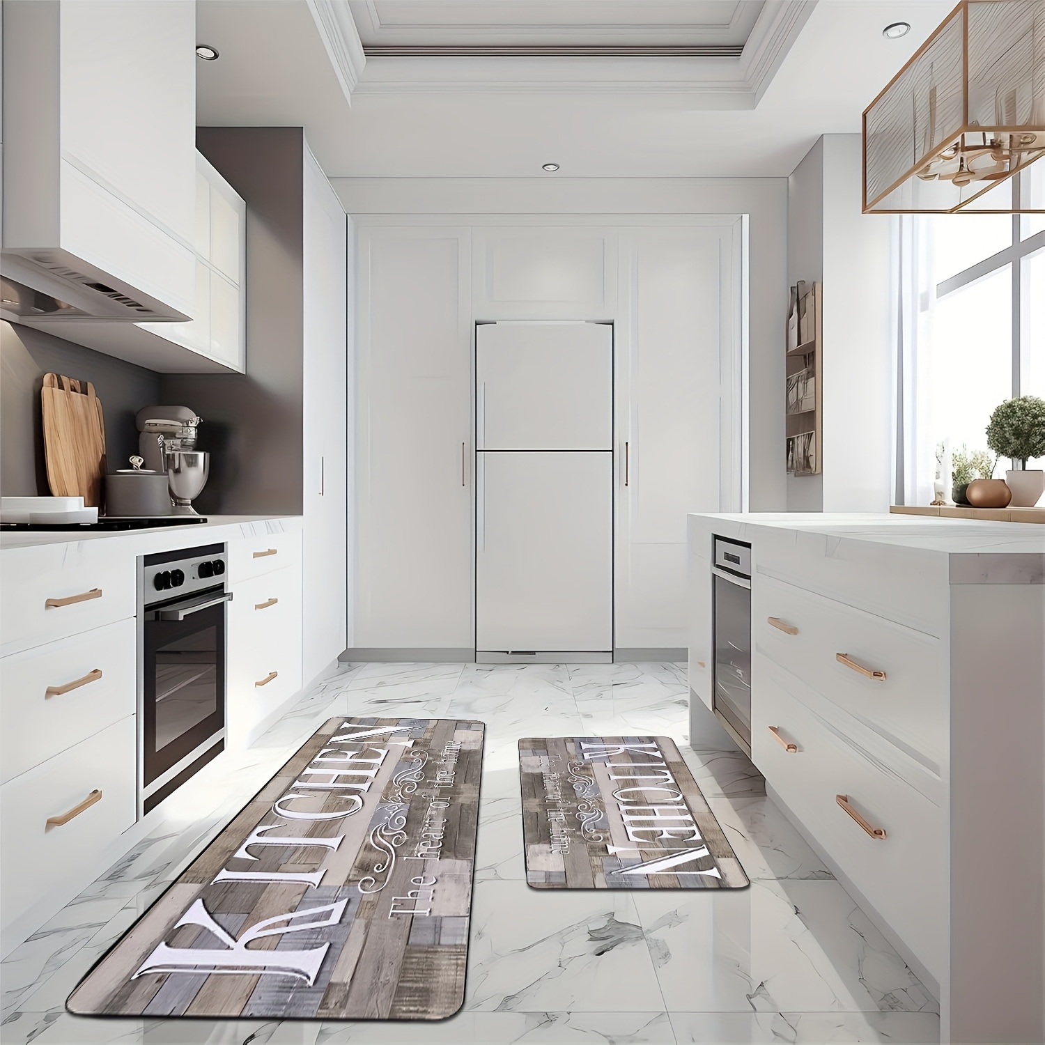 TEMU 2pcs Gray Farmhouse- Rug Patterned Kitchen Mat Soft And Durable, Slip- And Absorbent Machine Washable Ideal For Dining Rooms, , Laundry Rooms,