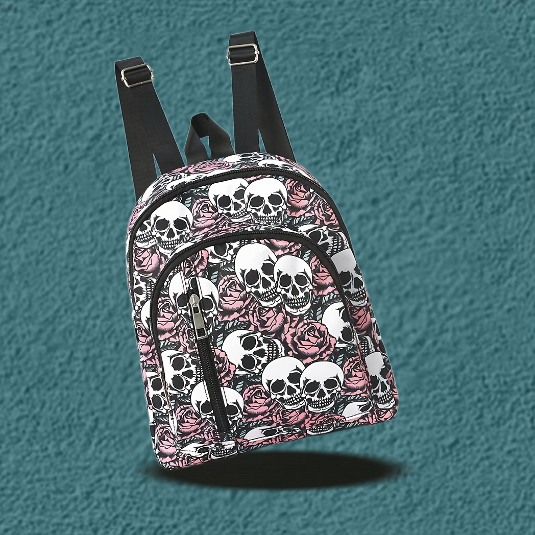 1pc fashion skull flower pattern backpack gothic style - Temu