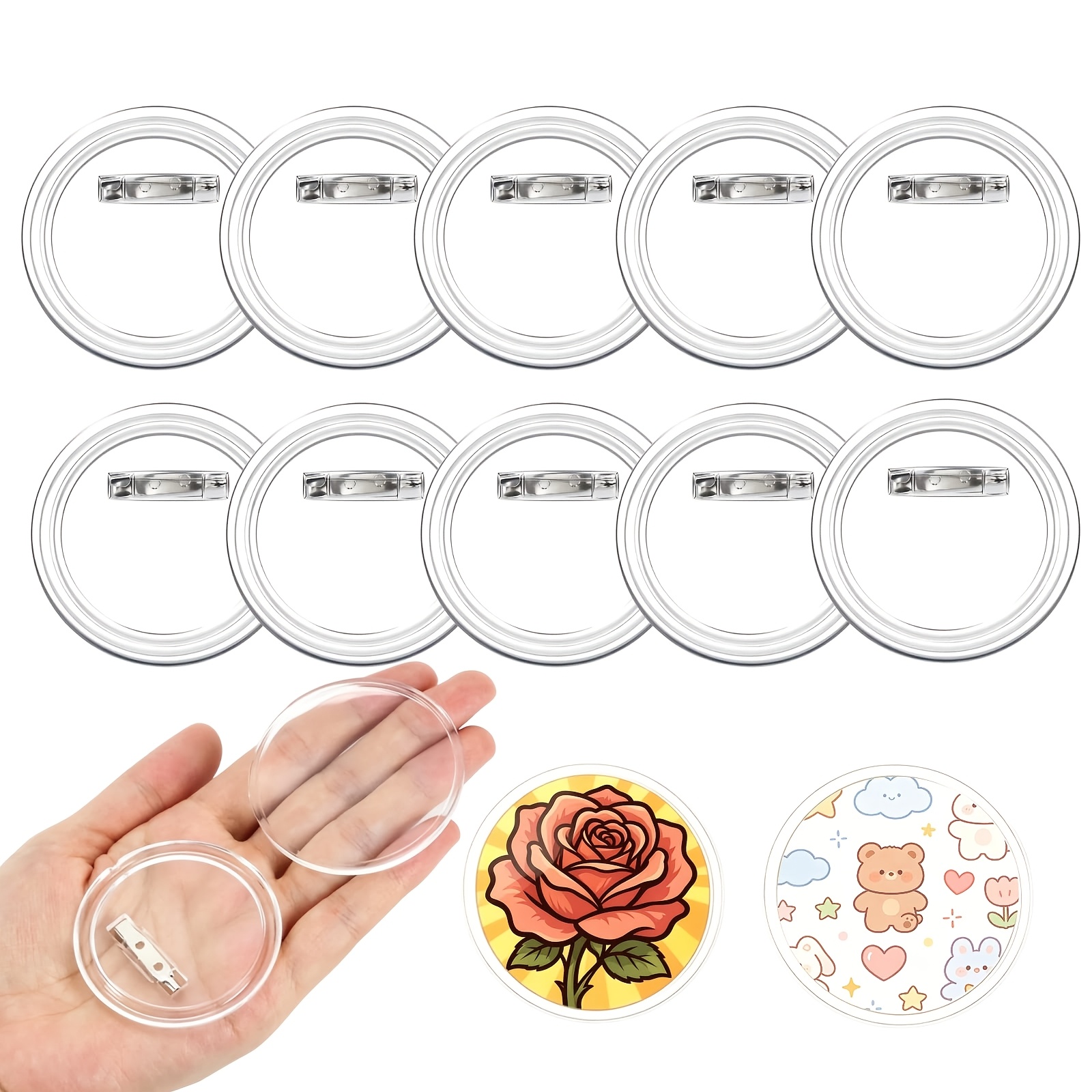 TEMU 12 Sets Clear Button Pins For Crafts, Plastic Button Making Kit, Blank Pin Badges Bulk For Crafts, Photo Button Making Supplies, 2.28 Inch Round