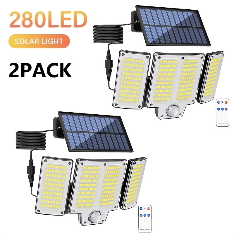 Outdoor Solar Lights With Motion Sensor, Remote Control, Ip65, Triple-head Motion Sensor Lamp, 280 Leds Safety Light, 3 Lighting , Suitable For Courtyards, Gardens, And Garages