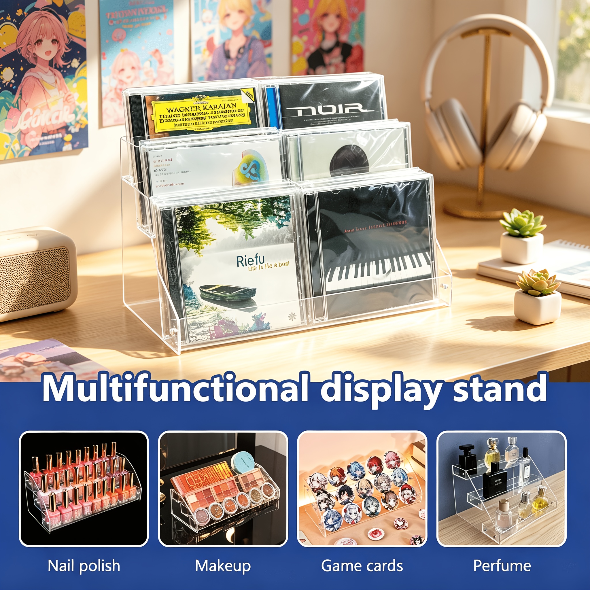 3-Tier Clear Acrylic Cascading CD & DVD Display Rack