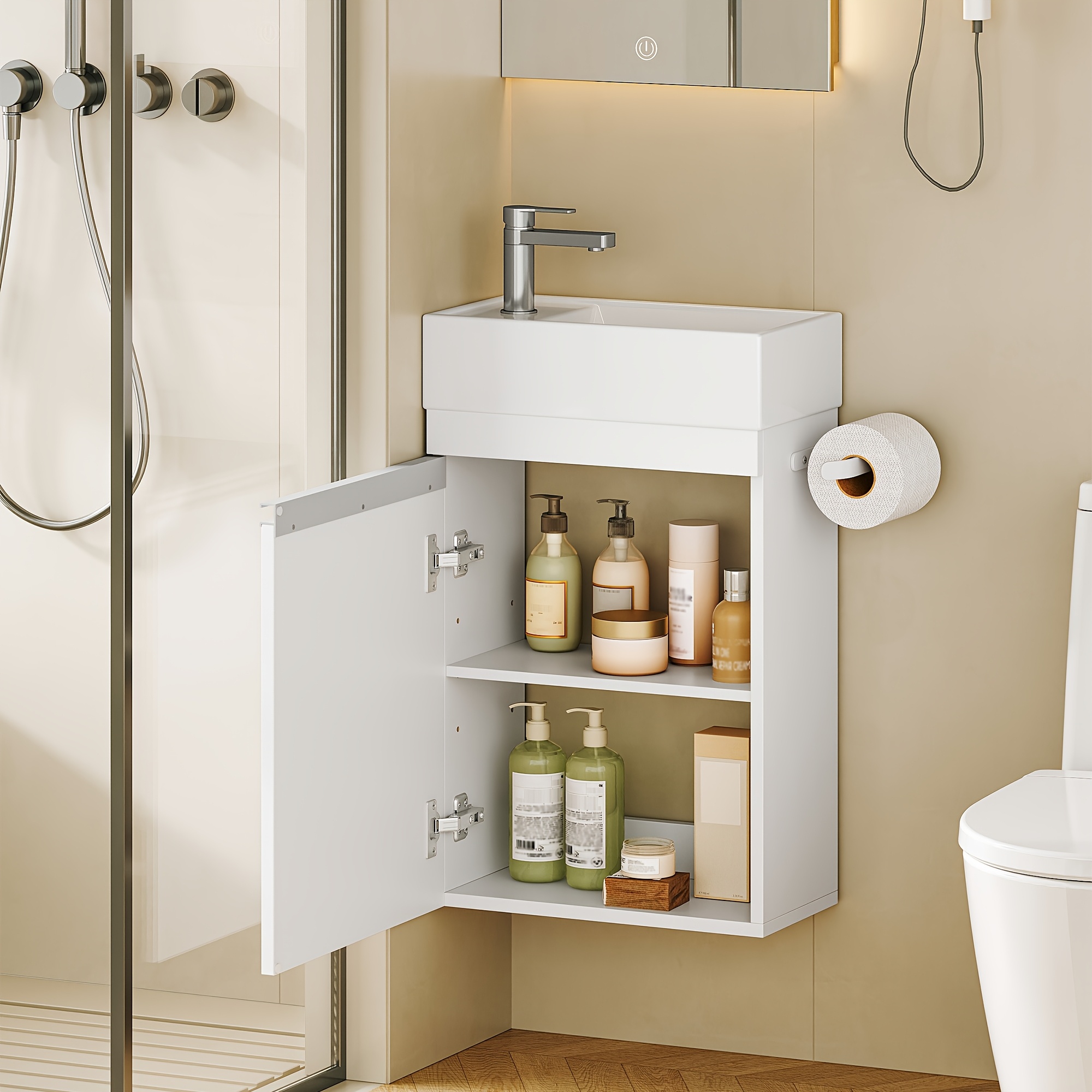 badezimmer schrank keramikwaschbecken handtuchhalter großem