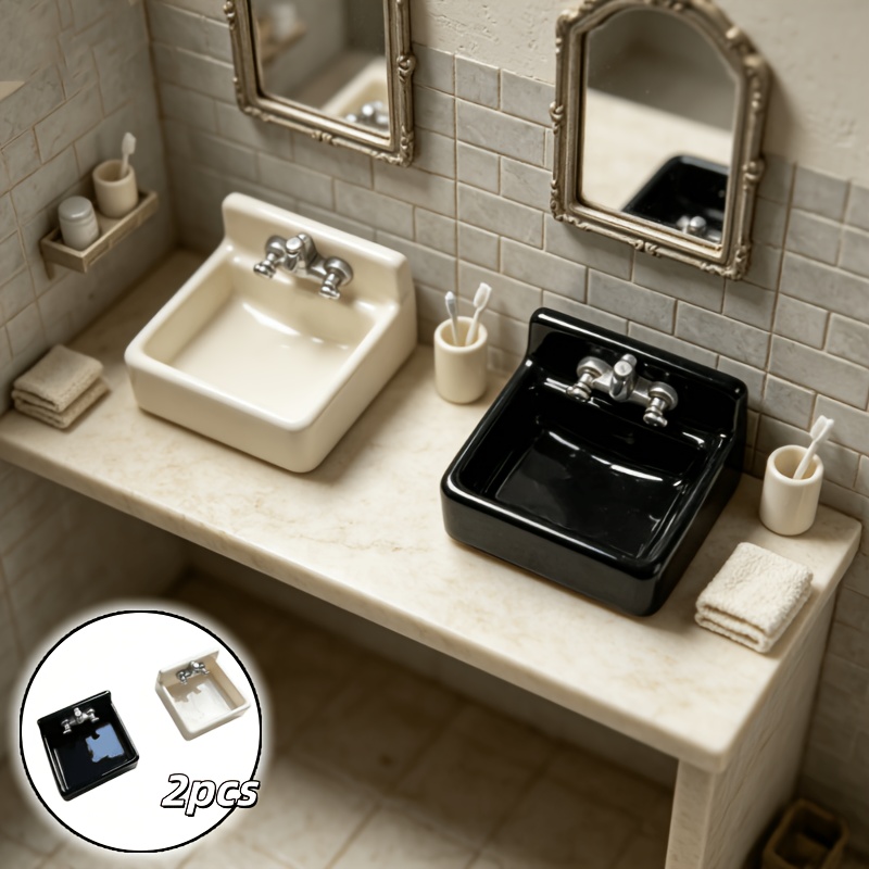 TEMU 2pcs, Sink Model Ornaments, Suitable For Dollhouse Decoration, Miniature Scene Decorative Accessories
