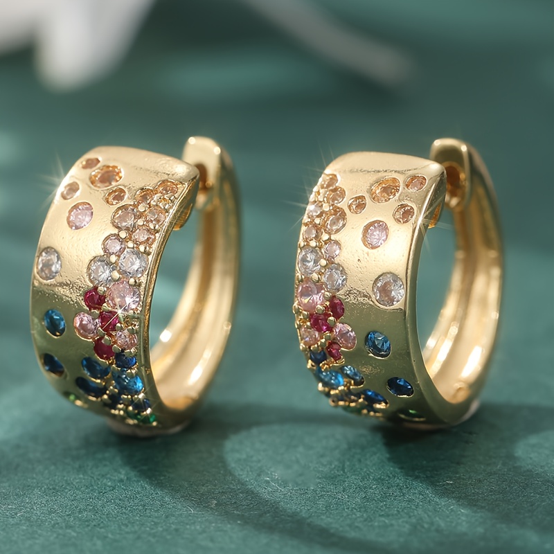 E-shop Modische Synthetische Multicolor Zirkonia Ohrringe für Damen Goldfarbene Party Schmuck Femme Brinco