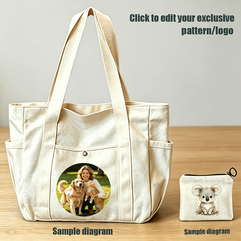 TEMU 2pcs Personalized Pattern Women's Bag Set, Custom Photo/logo Women's Shoulder Bag And Coin Purse. Casual Tote Bag, Large Capacity Shoulder Bag,