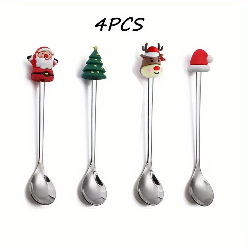 TEMU 4/8pcs Christmas Coffee Spoon, Cute Coffee Spoon Set, Stainless Steel Mixing Christmas Spoon, For Restaurant Christmas Party, Dessert Espresso,