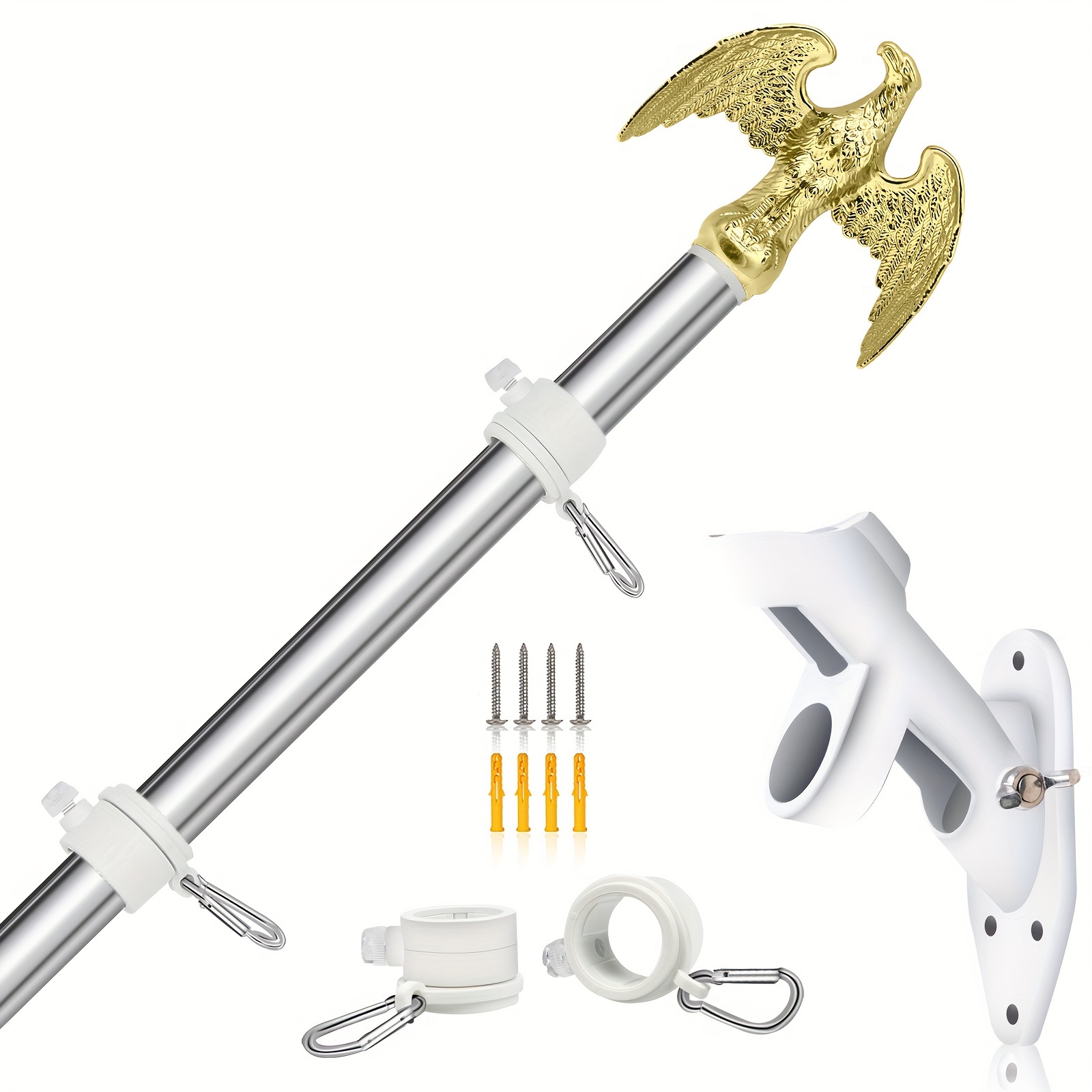 

Metal Flagpole Kit With Eagle Topper - 5ft Wall-mounted Stainless Steel Flag Pole Set For Porch, Garden, Outdoor Residential Or Commercial Use - No Flag Included