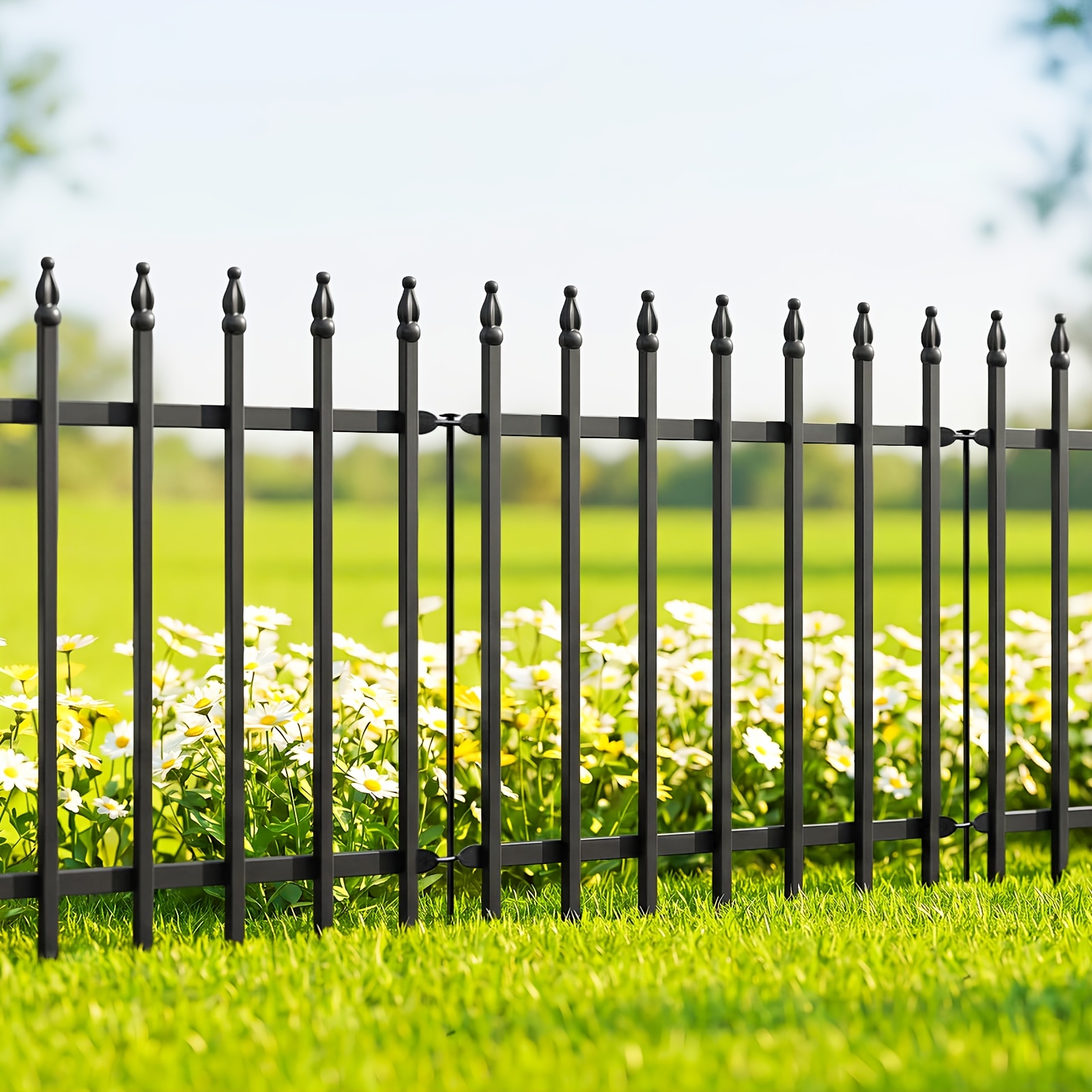 Image of No Dig Metal Garden Fence 24" H X 24" W, 5 Panels 10ft Rustproof Thick Steel Decorative Fence, Small Animal Barrier For Yard, Patio Outdoor