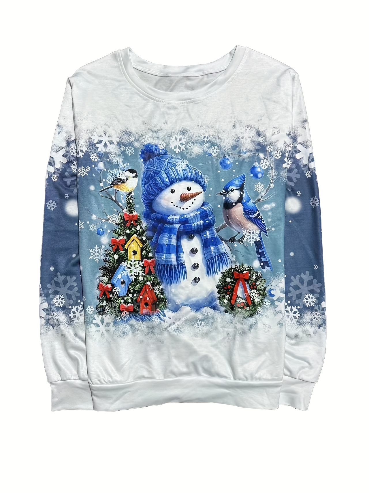 Dames Kerst Sneeuwvlok & Kerstkapsel Trui - Knusse Winter Warmte Lange Mouw Ronde Hals Pullover met Sneeuwvlok & Sneeuwman Print