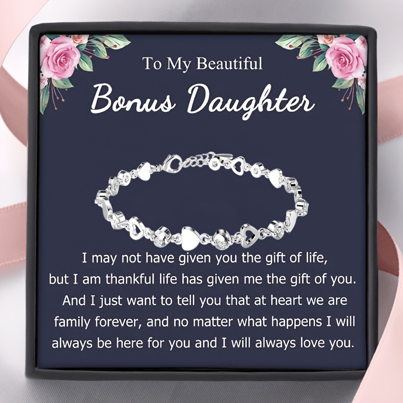 

Elegant -chic 'to My Beautiful Bonus Daughter' Bangle Bracelet - Handcrafted Copper With Sparkling Zirconia, Includes Gift Card & Box - Birthdays & Christmas