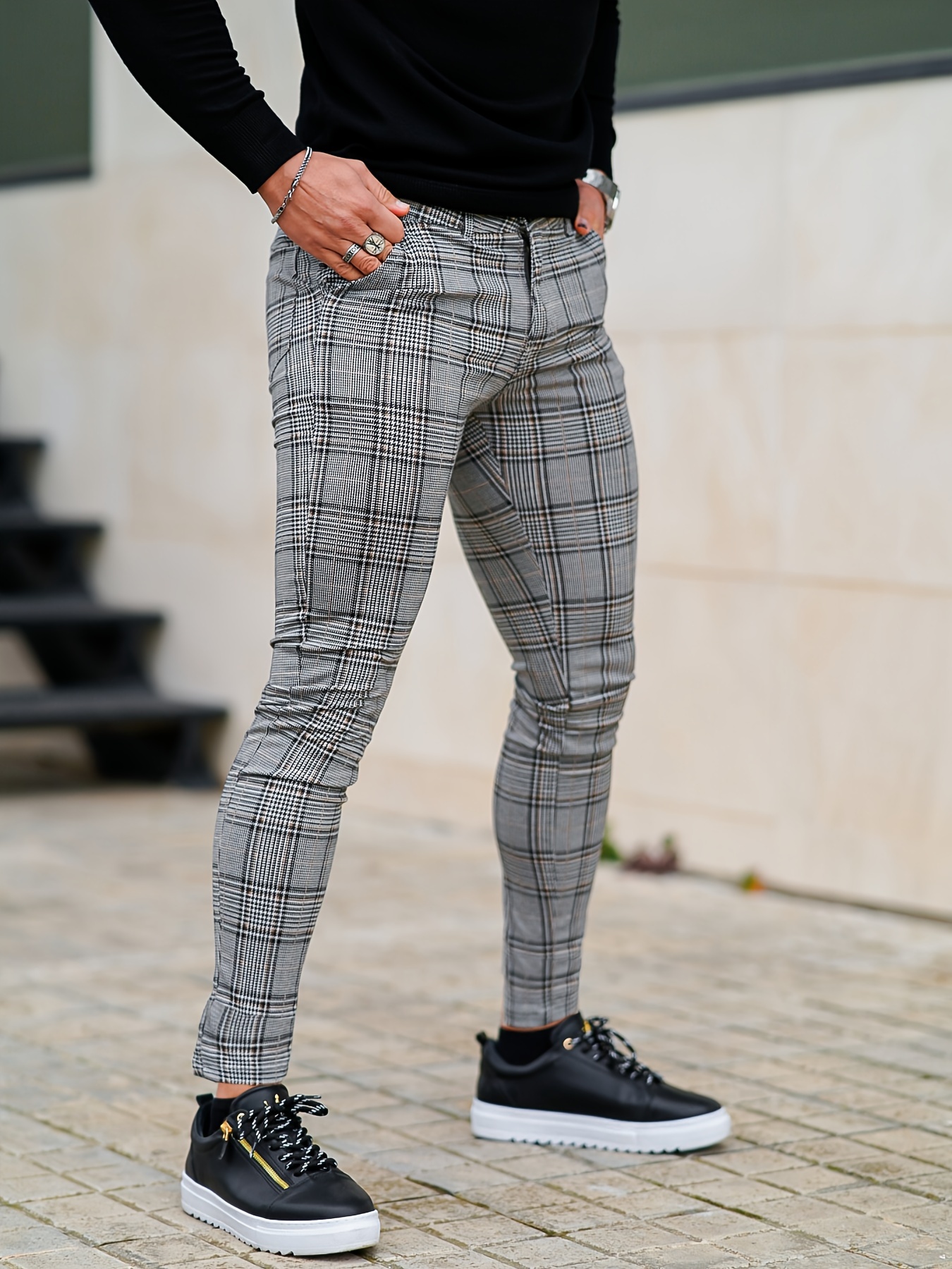 mens fit gray plaid dress pants casual - Temu Spain