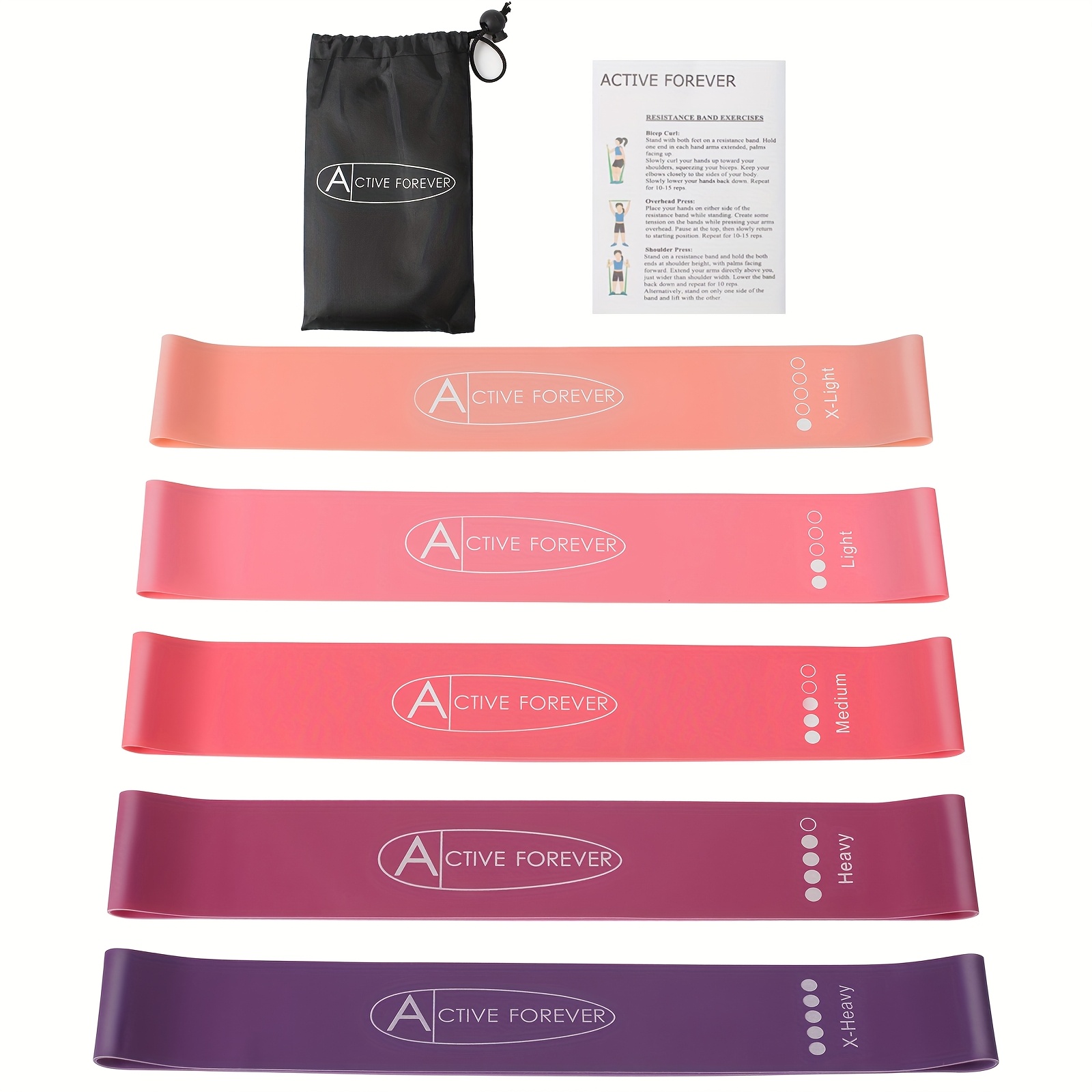 TEMU 5pcs Resistance Bands, Set Of 5 Skin-friendly Resistance Fitness Exercise Loop Bands With 5 Different Strength Levels - Carrying Case Included -