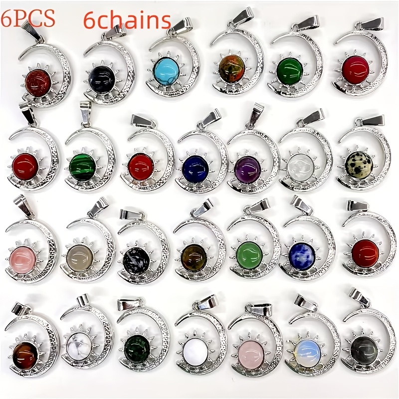 E-shop 12 Stück Gemischte Böhmische Naturstein Opal Anhänger Achat Tigeraug Sonne und Mond Halskette Anhänger Schmuck Zubehör