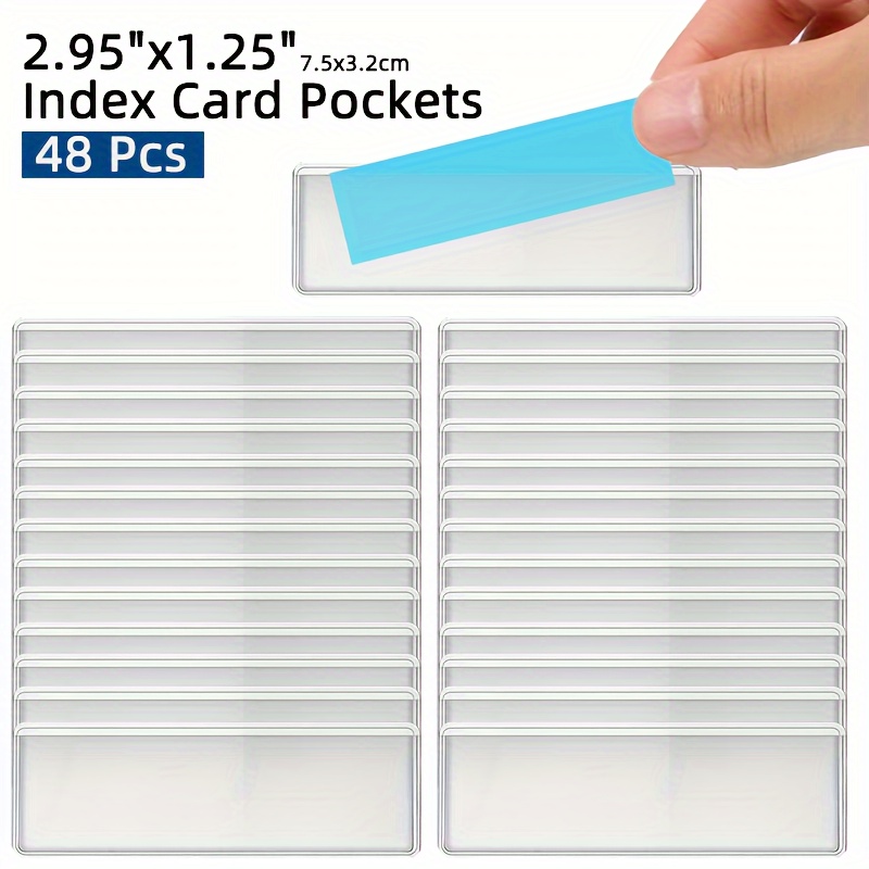 

48pcs 2.95"x1.25" Self Adhesive Index Card Bags, Top Open For Loading, Ideal Card Holder For Organizing And Protecting Index Cards, Clear Plastic Label Bags