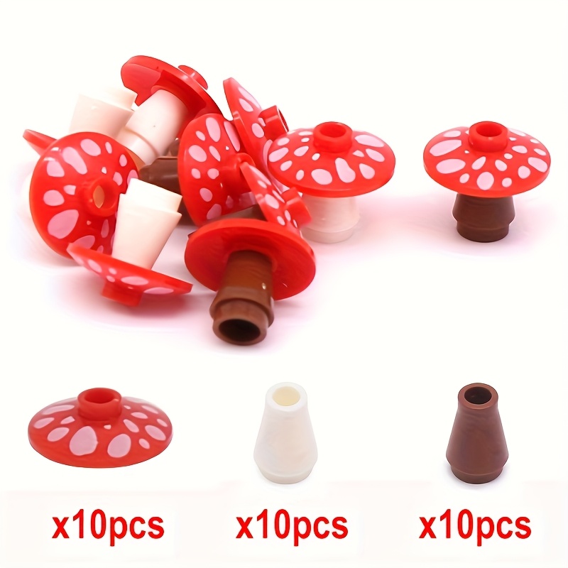 Image of Small Building Blocks Compatible With Plants, Food Scenes, Parts, Printed Vibrant Mushrooms,- Colorful Ideal For Diy Projects
