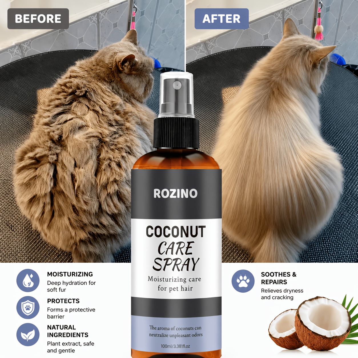 Bottle Of Pet Anti- Spray, Anti-static, , Instantly Frizzy Hair, Nourishes And Hydrates, Smooth Fur For 72 Hours With Lasting Fragrance.