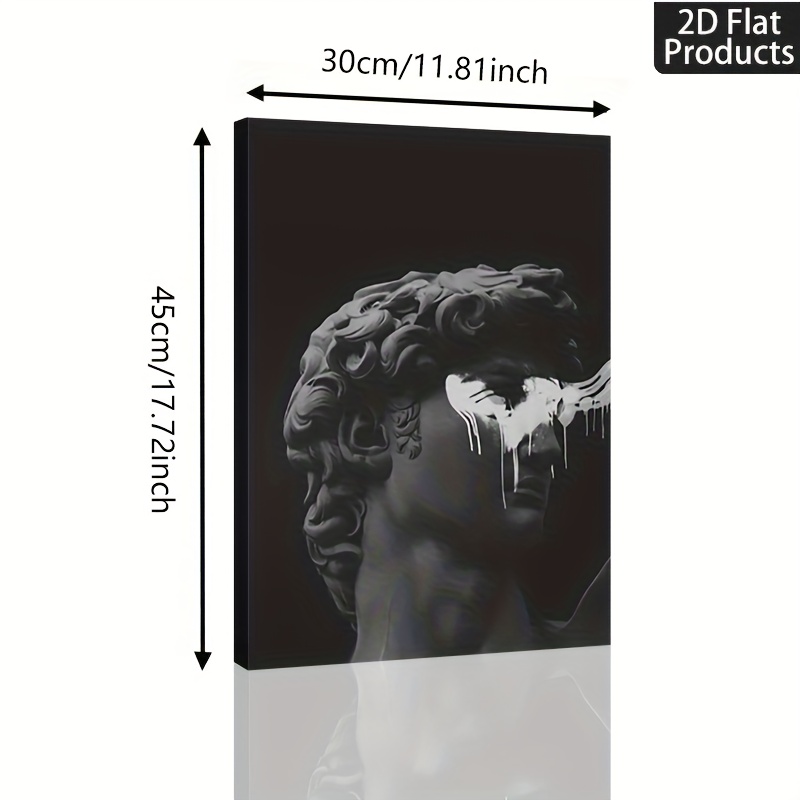 TEMU 2d Flat, 1pc, 2d Flat,with Frame Black And White Statue Design Art Poster Theme Elegant And Modern Canvas Wall Art. Suitable For Sophisticated