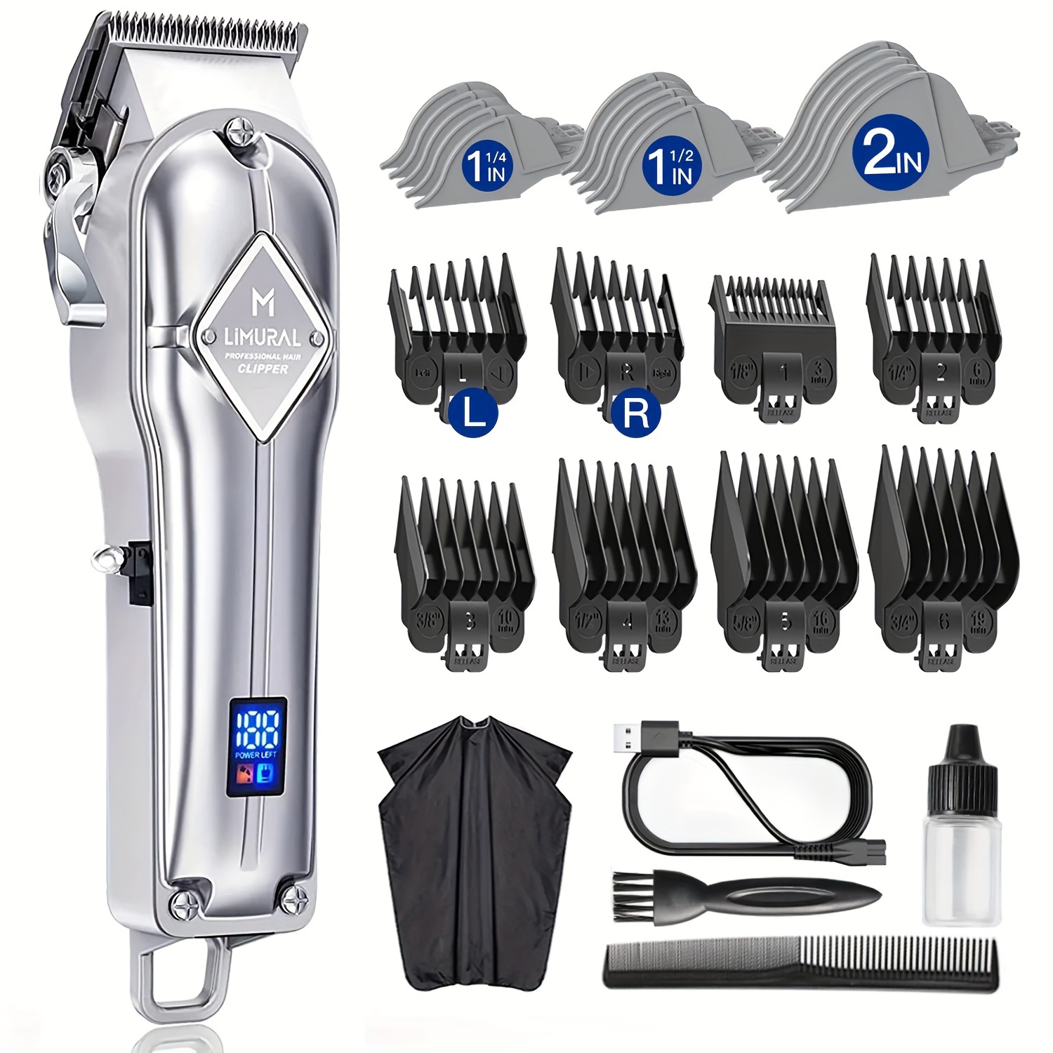 

Limural Hair Clippers Cutting Machine Rechargeable Barbers Salon Trimmer Kit Men