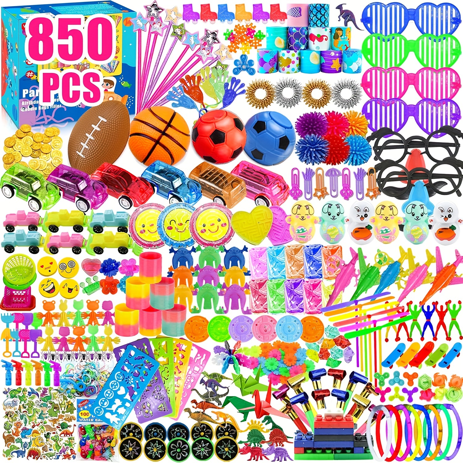 

850 Pcs Party Favors For Kids, Pop Fidget Toys Pack Birthday Gifts Bulk Toys Stuffers, Treasure Box Toys Classroom For Kids Pinata Stuffers, Pin Clay Spinner Assorted Colors Gifts