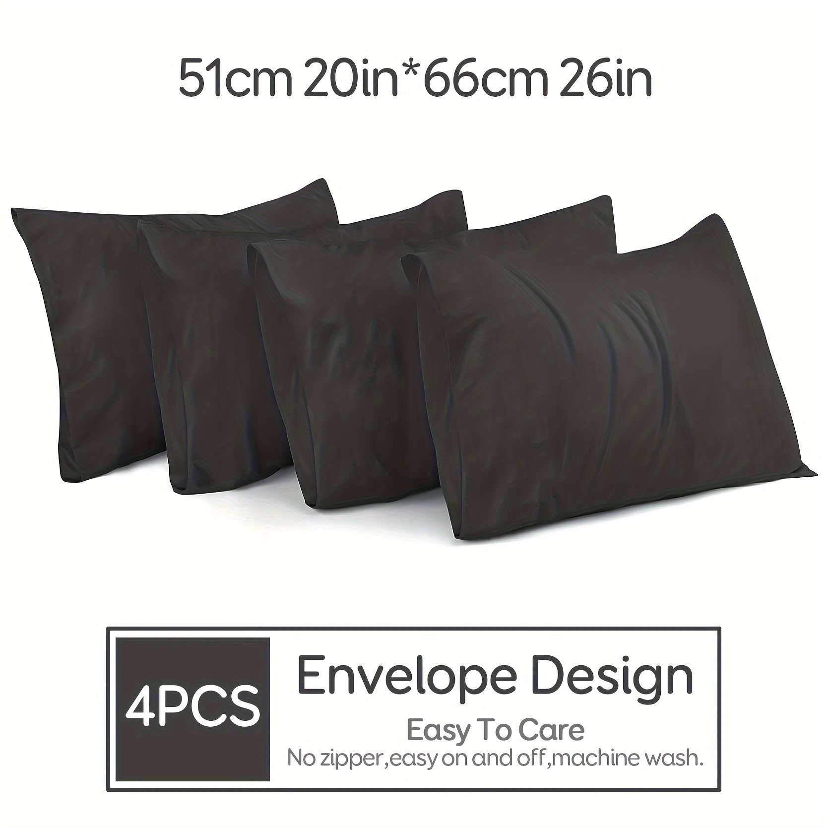 TEMU 4pcs 100% Microfiber Pillowcases - Soft, Durable, And Easy-clean, Solid Color, Machine Washable, Ideal For Bedroom, Living Room, And Sofa,