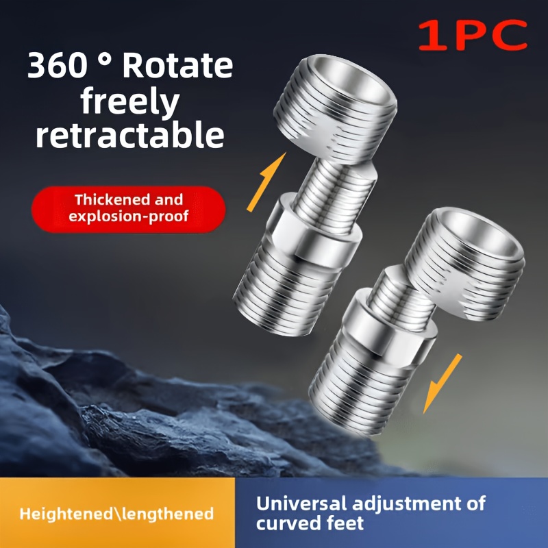 Image of Adjustable Angle Stainless Steel Telescopic Cor Connector Kit For Bathroom Faucets - 1pc Set With Extended Screws And Swivel Legs