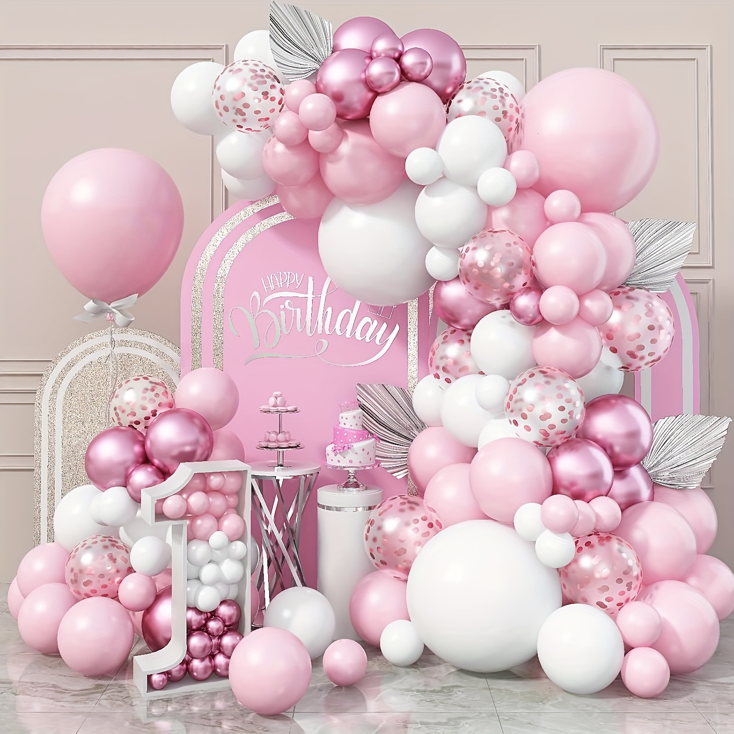 

124pcs Balloon Arch, White Party Balloons Pink Kit White Pink Metallic Helium Balloons For Birthday Baby Shower Girl Christening Party Decorations