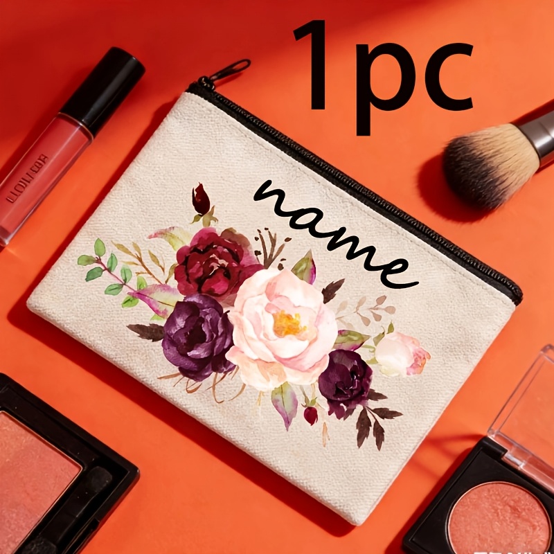 TEMU 1pc Makeup Bag With Floral Print And Personalized Name - Personalized Name And , Lightweight Travel Toiletry Organizer, Birthday, Wedding,