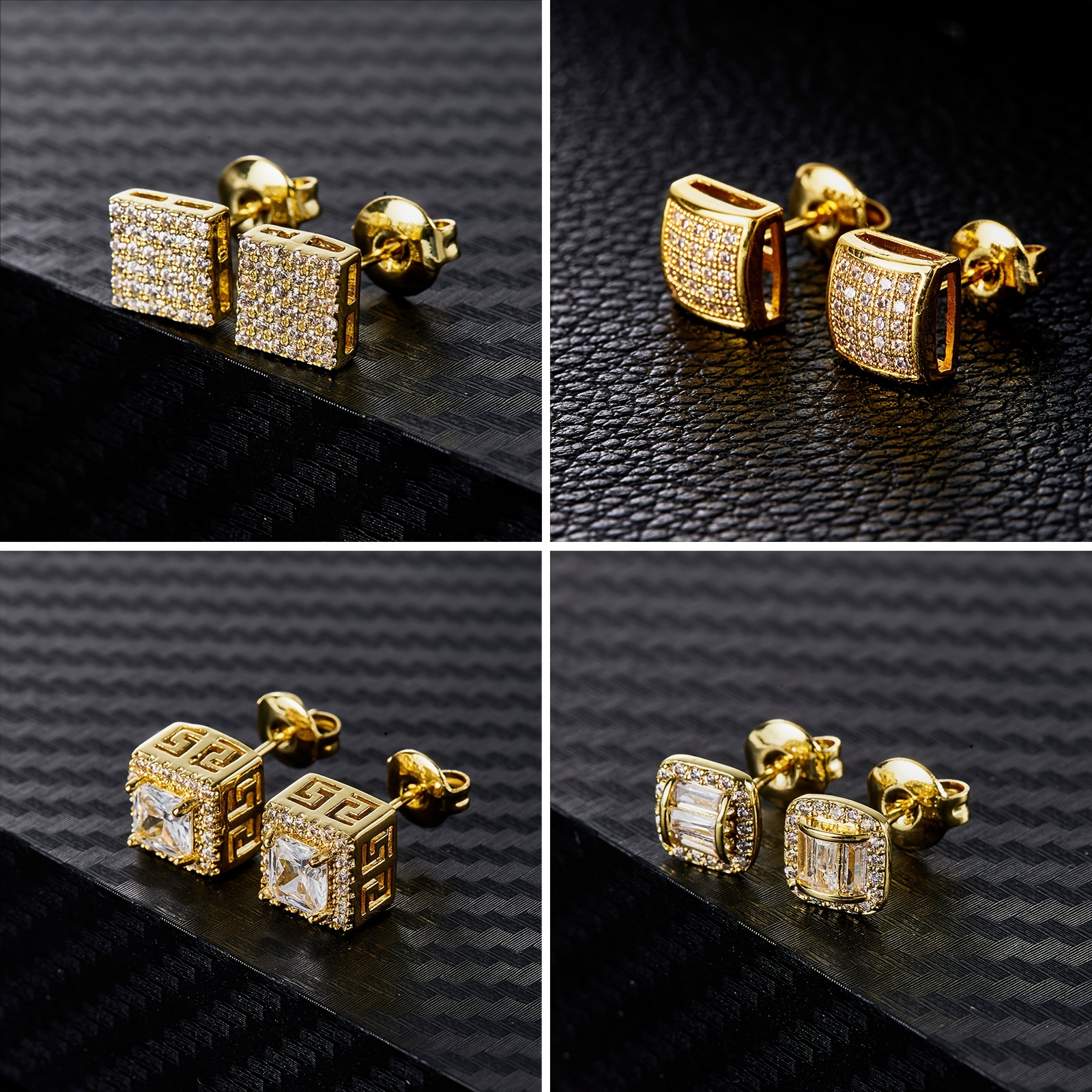 4pcs Square Hip-hop Stud Earrings Set, Style, A Must-have For Gifts, Presents, Dates, And Birthday Parties