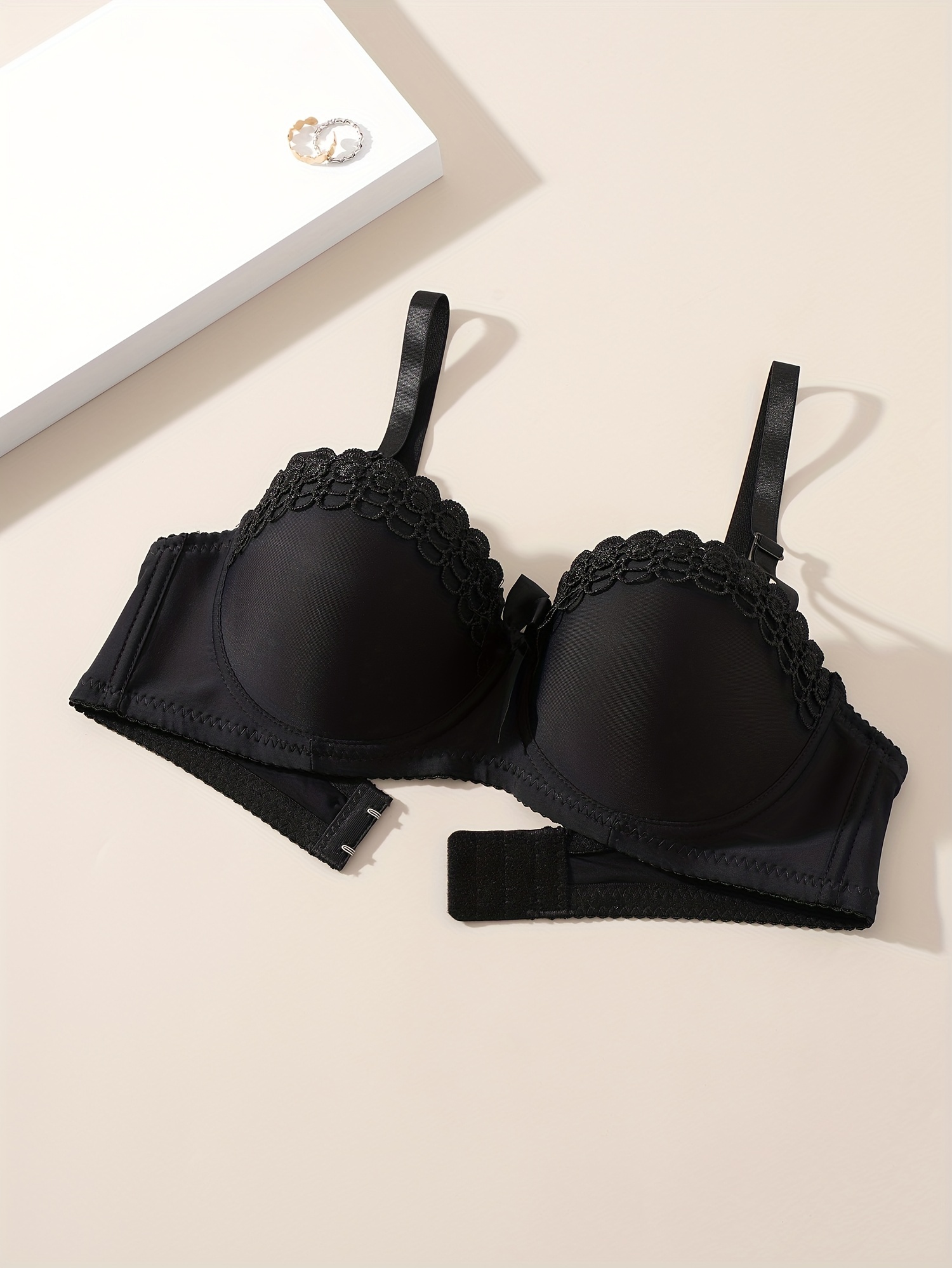 Simple Solid Floral Lace Bra Comfy Breathable Bow Knot Push - Temu